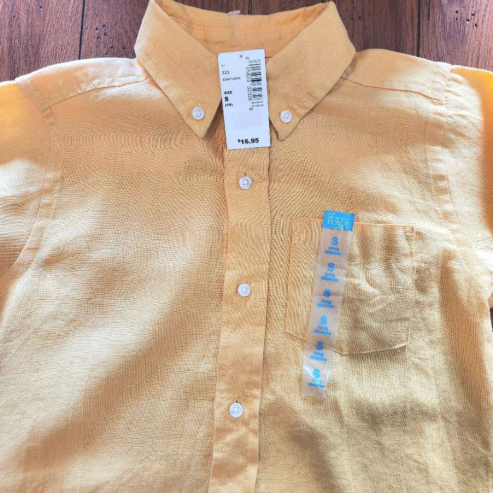 NWT Children's Place Linen Button Down Shirt Size 5/6 Color Light Yellow - Picture 4 of 6